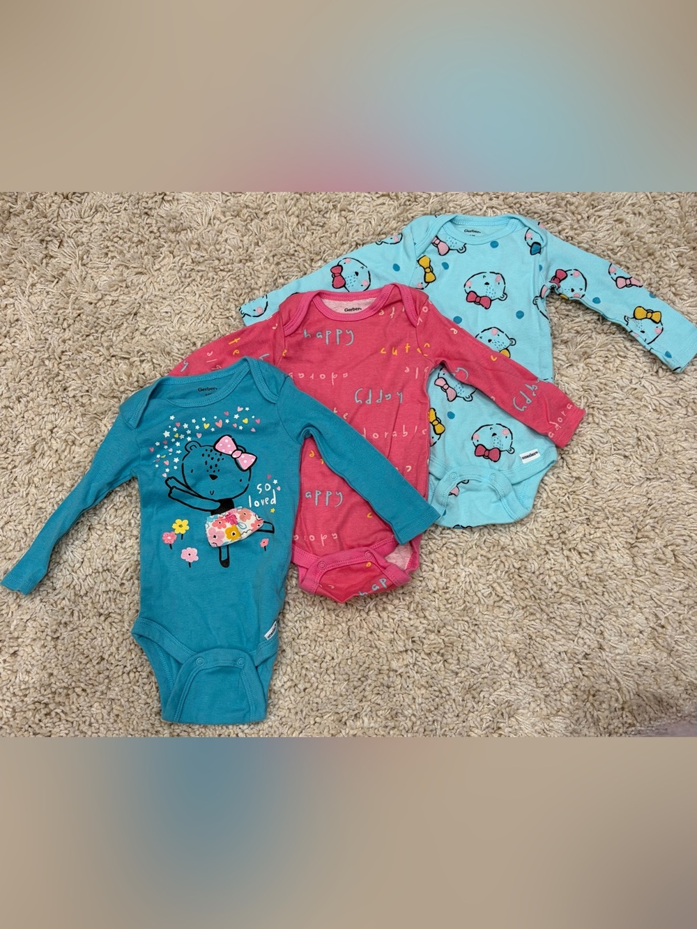 Gerber Baby Girls Long-Sleeve One-Piece Bodysuits (3-Pack)